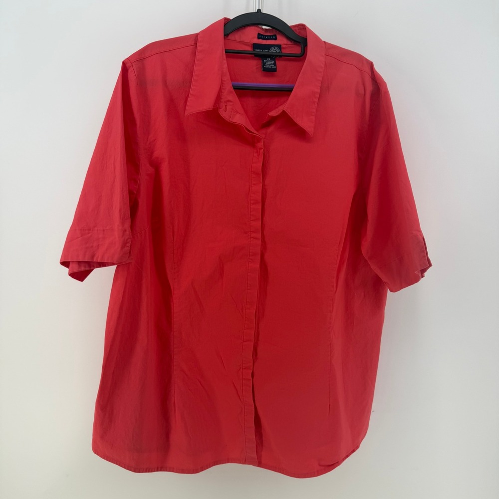 Venezia Button Down Shirt Women 22 Pink Stretch Short Sleeve Bold Office Preppy